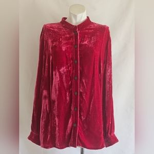 J JILL Velvet Red Short Blouse Suze L
